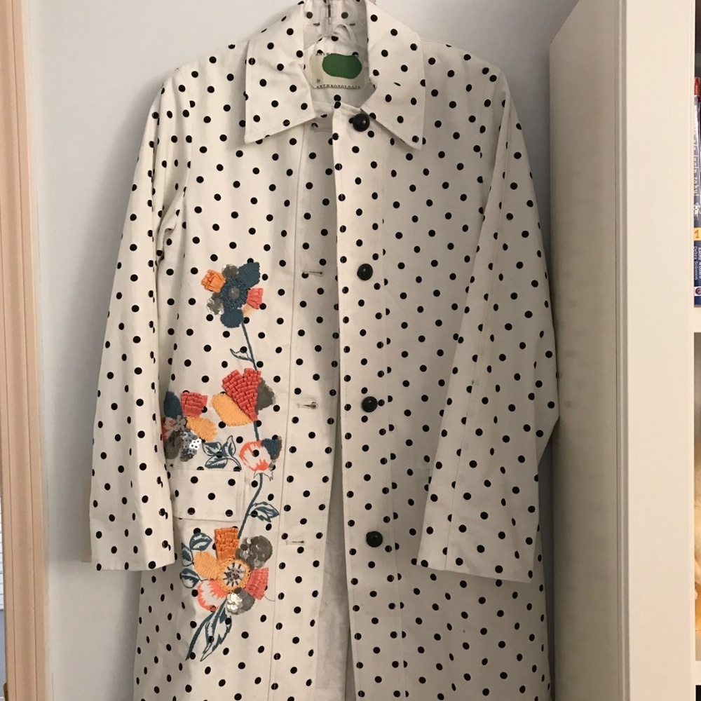 White Polka Dot Peacoat With Detail NWT
